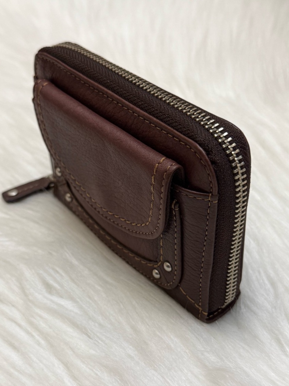 FOSSIL - BROWN TAN SOFT LEATHER COMPACT ZIP AROUND WALLET - Picture 5 of 12
